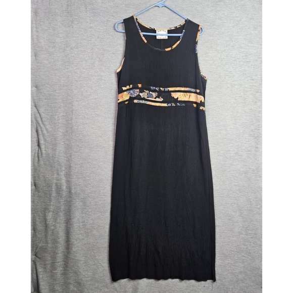 Dressing Clio Dresses & Skirts - Dressing Clio Vintage Black Maxi Dress Women's Sz Medium Sleeveless Floral Trim